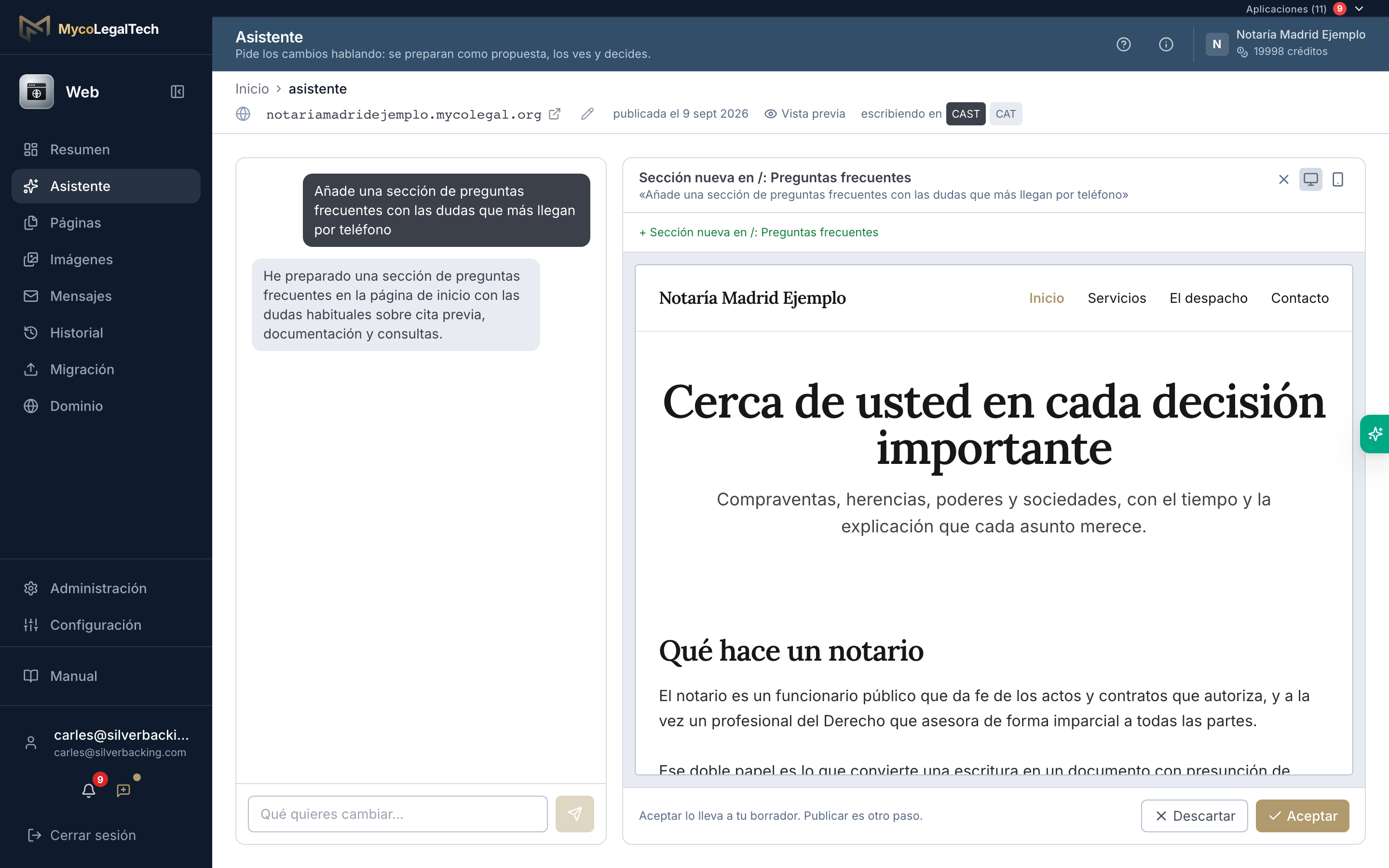 Web — Pides el cambio hablando; publicar lo decides tú